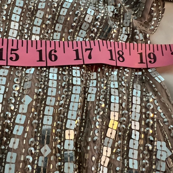 - Parker Silver Sequin Beaded  Blush Silk Blouse L - Picture 8 of 12